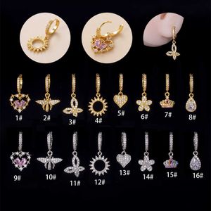 Butterfly Water Grown Crown Flor Huggie Brincos de argola amam zirconia cúbica pendurada Ear brinco de fivela de fivela de orifício de orifício único jóias de jóias de ouro Bijoux para homens mulheres