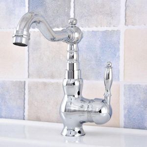 Bathroom Sink Faucets Polished Chrome Basin Faucet Swivel Spout Single Handle Vanity Mixer Tap