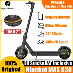 Pré -venda Ninebot original por segway max g30 scooter elétrico inteligente dobrável 65 km kickscooter skate de skate de freio duplo g30p com app inclusive de vat gen 2