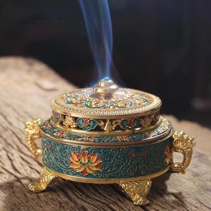 Decorative Objects Figurines Colored Enamel Lotus Incense 4 Foot Metal Painted Base Tea Ceremony Accessories Sandalwood Coil Censer Home Decor 230504