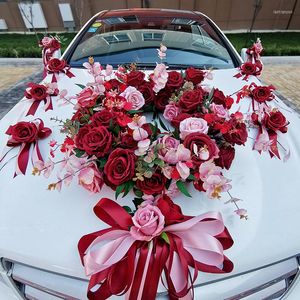 Dekorative Blumen Künstliche Rose 80 cm Ring Hochzeit Hauptauto Dekoration Set European Front Flower Supplies