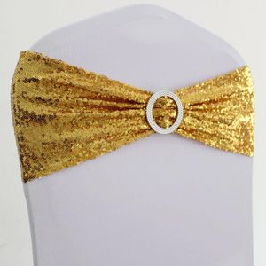 Sashes 10pcs/50pcs Rose Gold Silver Spandex Sequin Chair Sash Band With Lycra Stretch Glitter Chair Bow Tie For Party Wedding