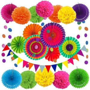 Other Festive Party Supplies 21 pcs Paper Fans Garland Pom Poms Flowers Christmas Halloween Decoration Wedding Baby Shower Birthday Home Decor 230504