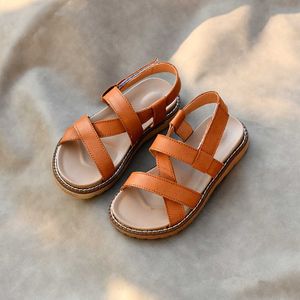 Sandalen echte Ledermädchen gehobene Mode Kinder Beachschuhe Nicht rutschende Sommerjungen Kinder Sandalen Größe 26 36 36 36 36 36 36 36 36 36 36