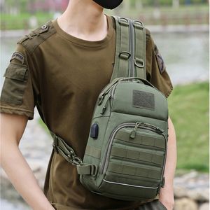Outdoor Bags USB Charge Shoulder Bag Army Molle Sling Chest Backpacks Miltitary Tactical Bag Outdoor Camping Hunting Climbing Fishing Daypack 230504