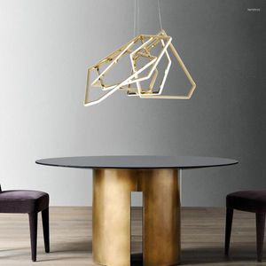 Chandeliers Modern Led Chandelier Lighting Luxury Gold Hanging Metal Strip Light Fixtures Lobby Lamp Dimmable Cord Living Room Lights