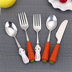 Dinnerware Sets 3/1pc Baby Feeding Spoon Gadgets Stainless Steel Tableware Dessert For Children Fork Feed Kid Children's Cutlery Kids