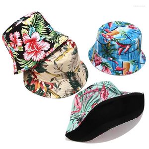 Berets Europe And Americainsbucket Hat Ladies Printed Double-sided Sun Summer Outdoor Travel Foldable Basin