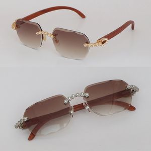 Selling Model Handmade Setting Moissanite Diamond Set Sunglasses for Women Man Original Wood Rimles Sun Glasses Male Glasses Luxury Diamond cut Glasses Wooden