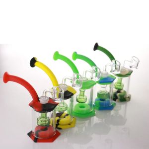 Assemble Silicone Bong have Shower Hookahs Head percolator Easy clean Dab Rigs with 4mm quartz banger silicones pipe mini glass bongs