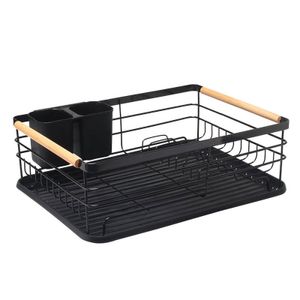 Organization Dish Drying Rack With Drainboard Drainer Kitchen Light Duty Countertop Utensil Organizer Storage For Home Black