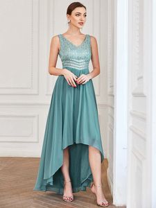 Festklänningar Eleganta aftonklänningar Sexig hög-låg maxi Backless Ever Pretty of Dusty Blue Chiffon A-Line Bridesmaid Dress Women 230504