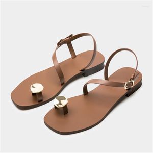 Sandalen Damen Sommer 2023 Flache Schuhe Flip Flops Damen Bohemia Beach Gladiator Alias Mujer Casual Brown Leather Slides