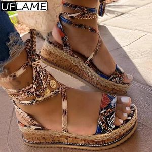 Sandali 2023 Summer Women Snake Platform Heels Cross Strap Ankle Lace Peep Toe Beach Party Scarpe da donna Zapatos