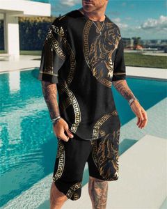 Мужские повседневные рубашки летние европейские и американские спортивные костюмы негабаритная мужская тенденция повседневная текстура пляжного стиля 3D цифровые печати футболки костюмы J230503
