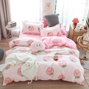 Conjuntos de roupas de cama fofa pêssego rosa imprimido menino garoto capa de garoto conjunto de edredão adulto folhas de crianças travesseiros edredom 61066