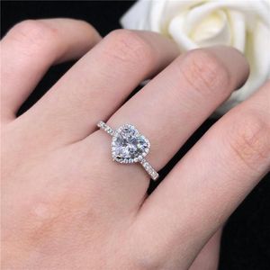 Cluster Rings Pure White Gold 18K AU750 Ring 1CT Heart Moissanite Engagement For Women D Color Statement Jewelry Gift Her