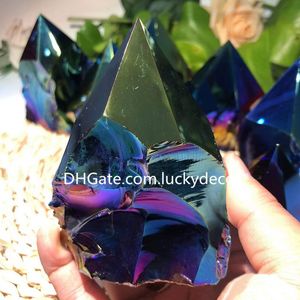 Rainbow Titanium Aura Black Obsidian Point Tower Semi-polished Cut Irregular Natural Raw Rough Crystal Obelisk Magical Stunning Volcanic Grid Stone Chunk Specimen