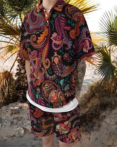 Mensu -trajes de verão Hawaiian Men Suit Flowers Flores 3D Camisas e shorts de 2 peças de 2 peças se praia casual praia de manga curta Ternos de camisa masculina 230503