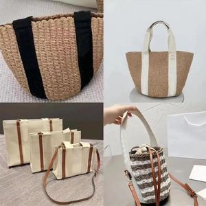 Luxury Women's Shopping Bag Senior Fashion Straw floDed Bag Linen Beach Bag Vind Wind Designer Travel Vinkled axelväska handväska