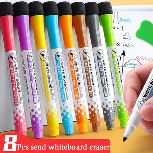 Markörer 8 färger Magnetiska fina tips Erasable Whiteboard Pennor för barnlärare Office School Student Classroom 230503