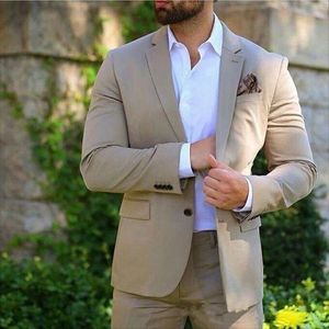 New Custom Made Khaki Men Suits Wedding Slim Fit Formal Groom Prom Dress Tuxedo 2 Piece Blazer Jacket Pants