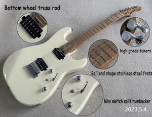 Stock! E -Gitarrencreme Weiß gefährter gerösteter Ahornhals und Fingreboardpunkte Inlay Split Mini Switch Kugellende Stainin Stahlbünde