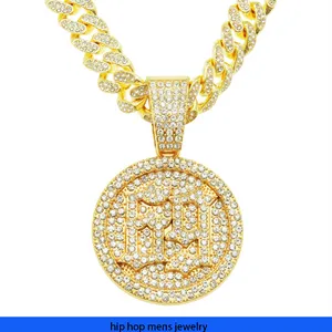 hip hop necklace for mens gold chain iced out cuban chains Round brand full diamond three-dimensional pendant Cuban chain necklace