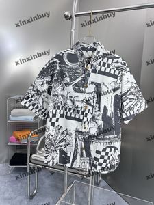 Xinxinbuy Men designer tee t shirt 23SS Letter Plaid Jacquard Tie Dye Paneled Mönster Kort ärm bomullskvinnor Black S-2XL