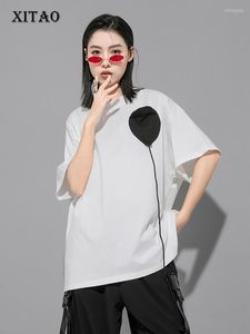 Koszulki damskie xitao moda swobodna koszulka kobiet luźna kontrast kolor balonowy Udekorowanie splicingu Top 2023 Summer Simplicit Zy8575