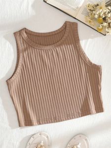 Camisoles Tanks Brown Brown Solid Rib-Knit Top Top Tampo de verão Sleeseless Grunge Crop Harajuku Baby fofo Tee y2k Plain Streetwear Cami colete 230503