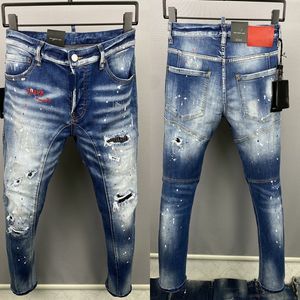 2023 New Men Jeans Hole Blue Blue Cinzento Escuro Itália Man Long Pants Troushers Streetwear Denim Skinny Slim Straight Retir