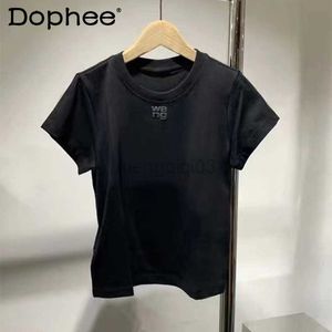 Women's T-Shirt Fashion Simple Letter Print Pure Cotton T-shirt Women 2023 Summer O-Neck Short-Sleeve Tshirt Top Lady All-Matching Slim Fit Tees Y23