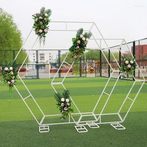Dekorativa blommor smidesjärn Hexagonal Arch Frame Wedding Stage Bakgrund Blomma Dekoration Hem Party Screen Decor