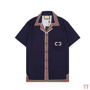 3豪華なデザイナーシャツメンズファッションタイガーレターvシルクボウリングシャツのカジュアルシャツ男性スリムフィット半袖ドレスシャツM-3XL＃636