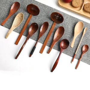 Set di stoviglie Cucchiaio di legno con manico lungo Legno di faggio non verniciato Forchetta a doppia testa Stoviglie intrecciate per bambini