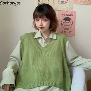 Women's Tanks Camis Women Short Sweater Vests Solid Basic Simple All-match Loose Teenagers Knitwear Leisure Daily Hipster Ulzzang Soft Jumpers Chic P230322