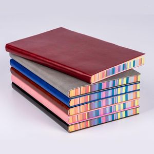 Färgkantning PU Soft Leather Surface Notepad Creative Horizontal Line Notebook Student Office Stationery Business
