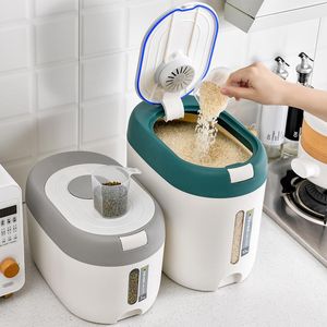 Organização 5/10kg balde de arroz automático cozinha recipiente de armazenamento de arroz grãos à prova umidade caixa de armazenamento de farinha selada organizador de alimentos para animais de estimação