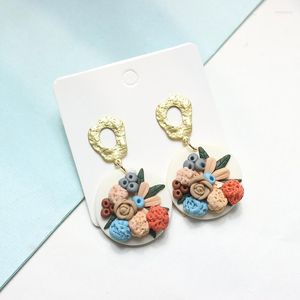 Kolczyki Dangle Ręcznie Delikatne modne kwiaty 3D Niezwykła biżuteria artystyczna elegancka kolorowa glina polimerowa dla kobiet wisiorki