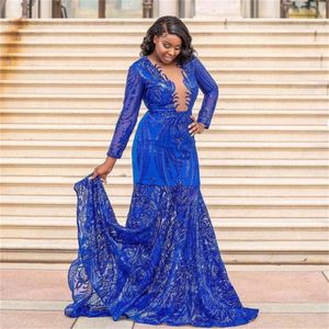 Long Sleeve Blue Evening Gowns Luxury Red Sequin Prom Dress 2023 Mermaid Formal Dresses Floor Length Birthday Occasion Party Occasion Speacial vestidos de fiesta