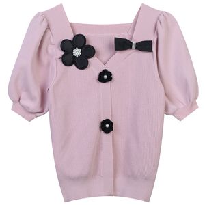 805 2023 pista de verão marca mesmo estilo camisola manga curta com decote em v cardigan branco rosa roupas moda alta qualidade das mulheres mingmei