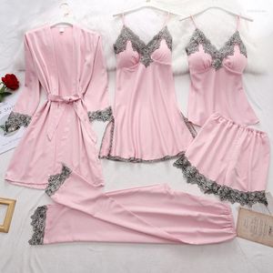 Work Dresses Robe Sleep Suit Women's Lace Chiffon Satin Pajamas Gown Set V-Neck Night Wear Pajama Home Nightwear Spring Nightdress