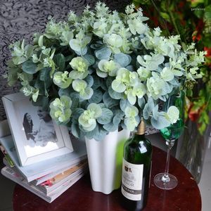 Dekorative Blumen, 4 Stück, 16 Köpfe, Eukalyptus, große künstliche Seidenblume, rustikale Blätter, Esstisch, Flur, DIY-Dekoration