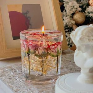 Candle perfumada Óleo essencial aromaterapia Velas geléia cera Verdadeira flor sênior quarto de dormir quarto de fragrância durável Conjunto com mão gif p230504