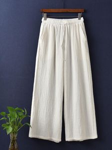 Dipler Moda Kadınlar Geniş Bacak Pantolon Yüksek Bel Drawstring Pamuk Keten Pantolonlar Sıradan Vintage Palazzo 12 Renk Plus Boyut Dipleri L7XL