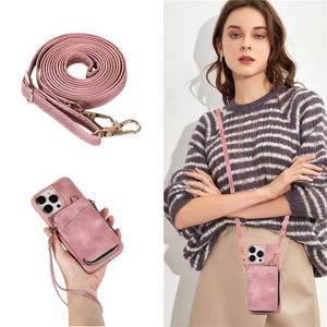 Crossbody Pasp Zipper Vogue Case do iPhone'a 14 13 12 Pro Max Samsung Galaxy S23 Ultra S22 Plus A14 5G A13 A34 A54 Retro Mat Mat Mat Mat Tallet Cain Shell