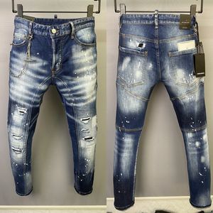 2023 New Men Jeans Hole Light Blue Dark gray Italy Brand Man Long Pants Trousers Streetwear denim Skinny Slim Straight Biker Jean for D2 Top quality 28-38 Size A5061