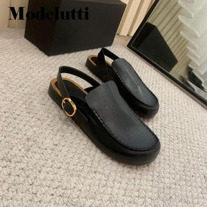 Sandals Modelutti 2023 Women Genuine Leather Metal Buckle Wooden Clog Thick-soled Casual Versatile Burkane Shoes Female Chic