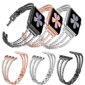 Luxus-Bügel Gliederarmband Klauenpfote Stil 3 Perlen mit diamantbesetztem Metallarmband für Apple Watch Serie 3 4 5 6 7 8 Ultra 49 mm 38 40 41 42 44 45 mm